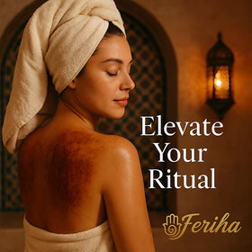 Paste texture of FERIHA Moroccan Black Soap ready for exfoliation