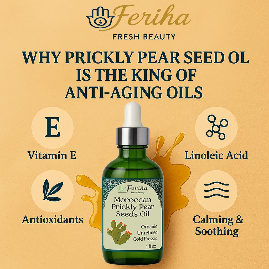 FERIHA prickly pear seed oil packaging emphasizes Moroccan sourcing and purity.