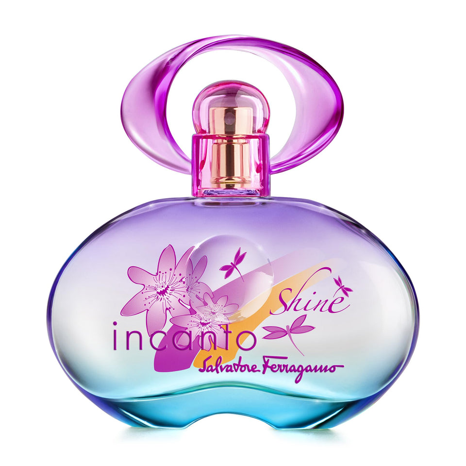 Ferragamo Incanto Shine bottle pour highlighting a floral fruity scent for daytime wear