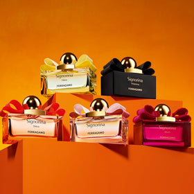 Ferragamo Signorina EDP cap and logo detail in elegant shot.