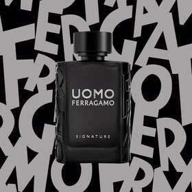 Ferragamo Uomo Signature bottle on table exudes everyday elegance.