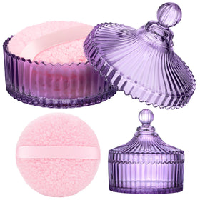 Ferrochef crystal container purple with lid for dust-free powder storage.