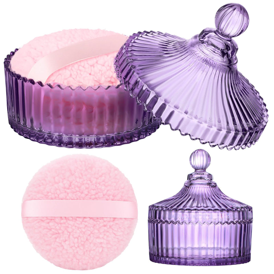 Ferrochef crystal container purple with lid for dust-free powder storage.