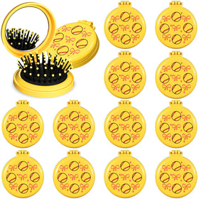 Ferrochef softball mini hair brush with mirror close-up, built-in reflection for quick grooming checks.