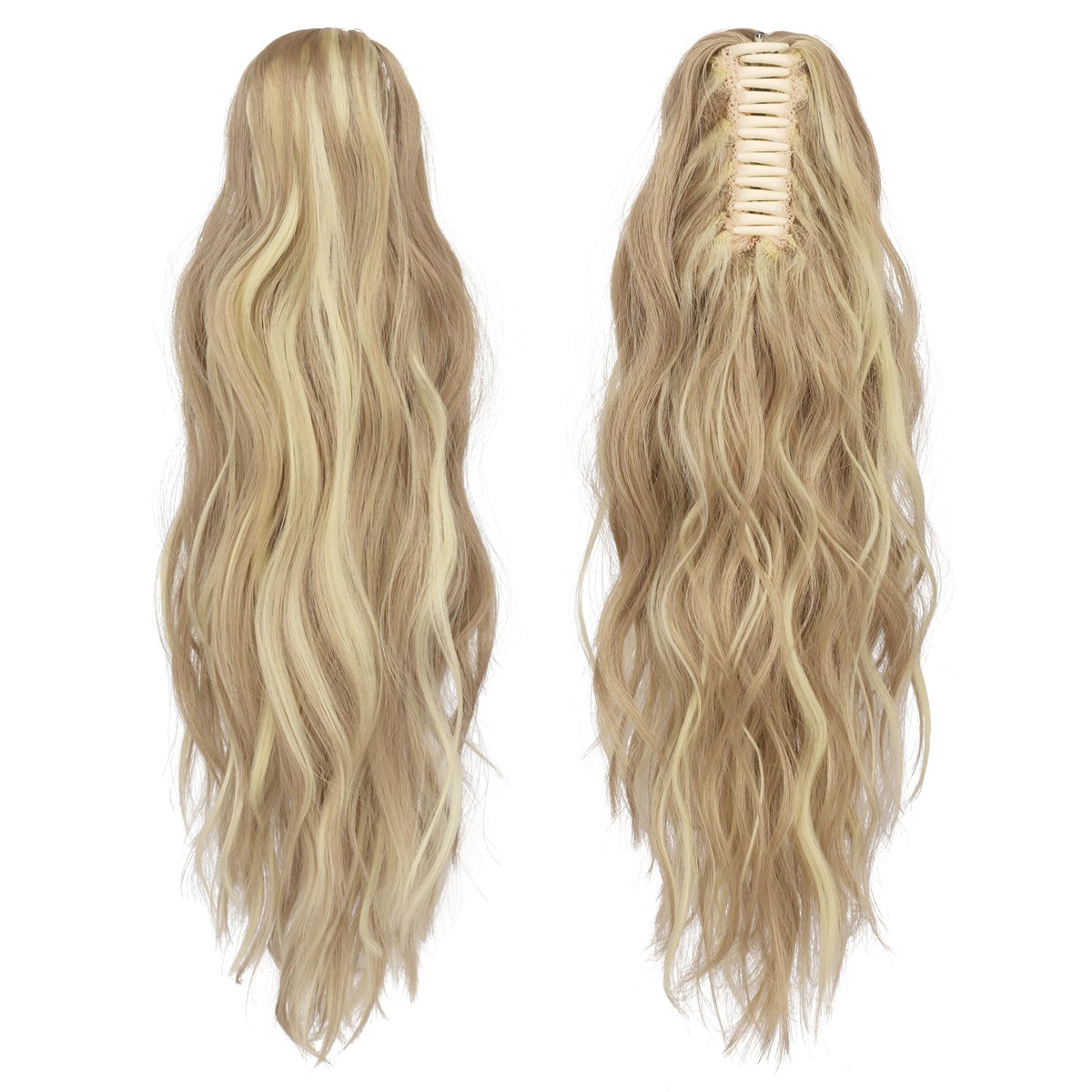FESHFEN long dirty blonde wavy ponytail for natural blend.