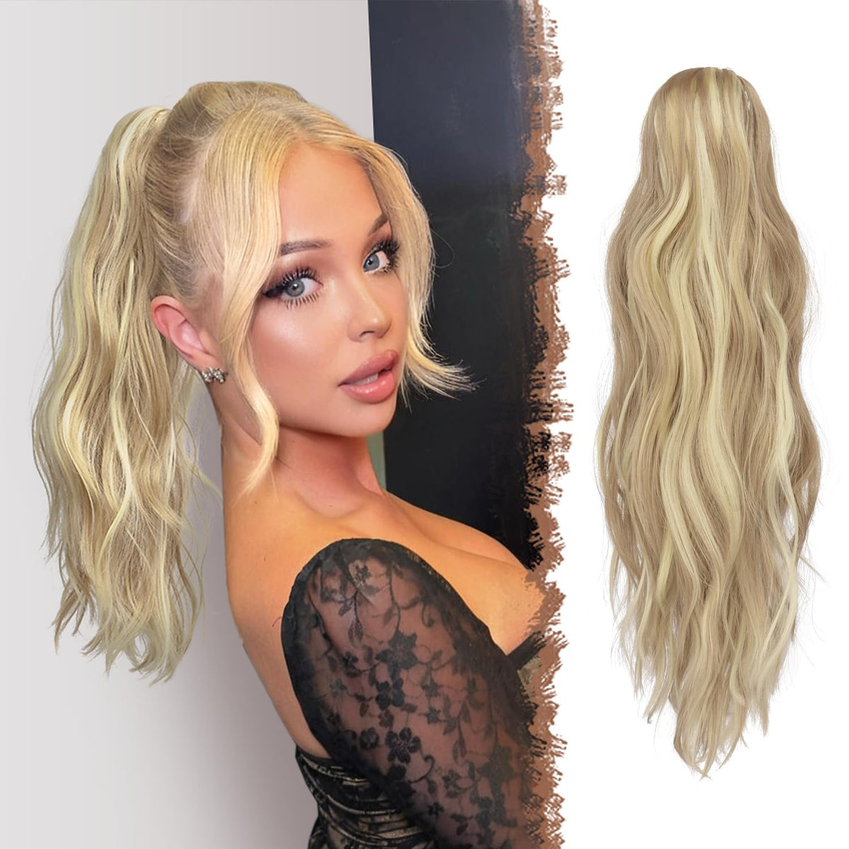 FESHFEN ponytail extensions clip-in design for instant length and volume.
