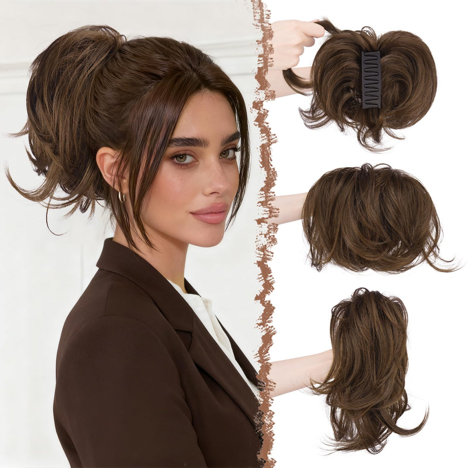 FESHFEN claw clip short ponytail extension with bendable wires for customizable volume