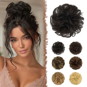 FESHFEN messy bun close-up shows natural texture for seamless blending with your hair.