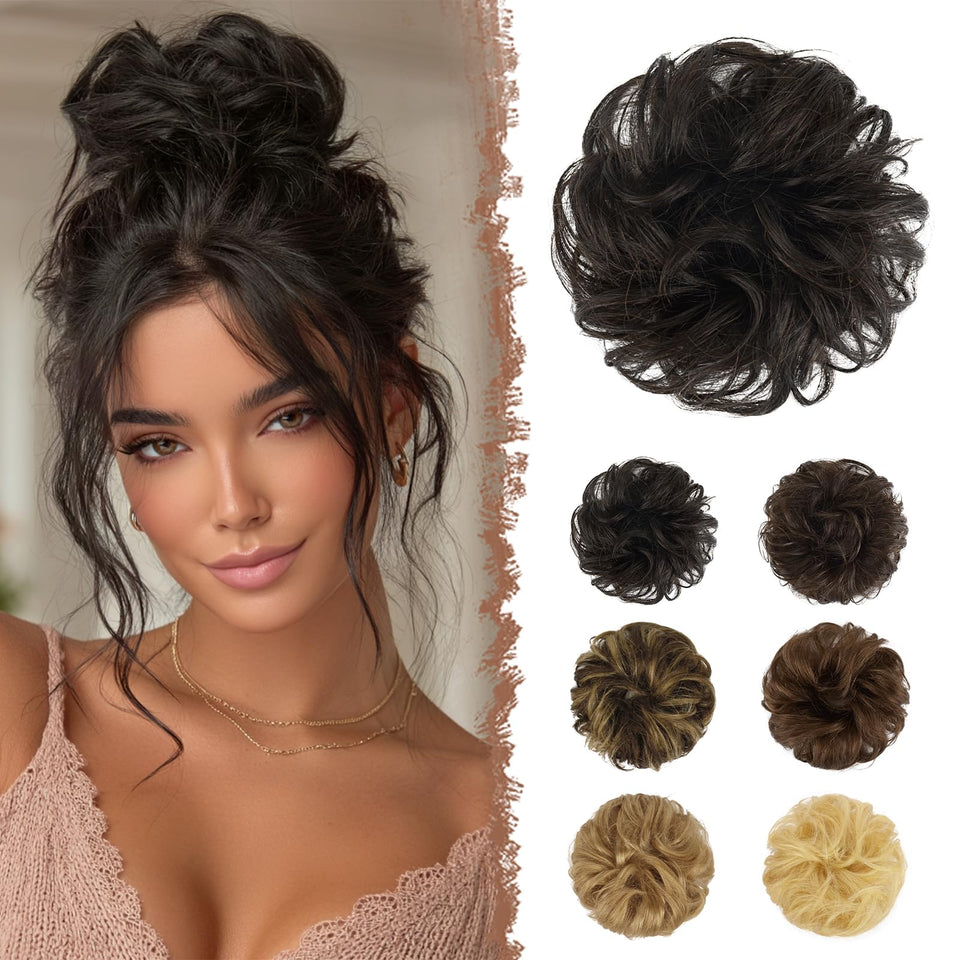 FESHFEN messy bun close-up shows natural texture for seamless blending with your hair.