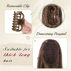 FESHFEN 25-inch long straight ponytail adds dramatic length.