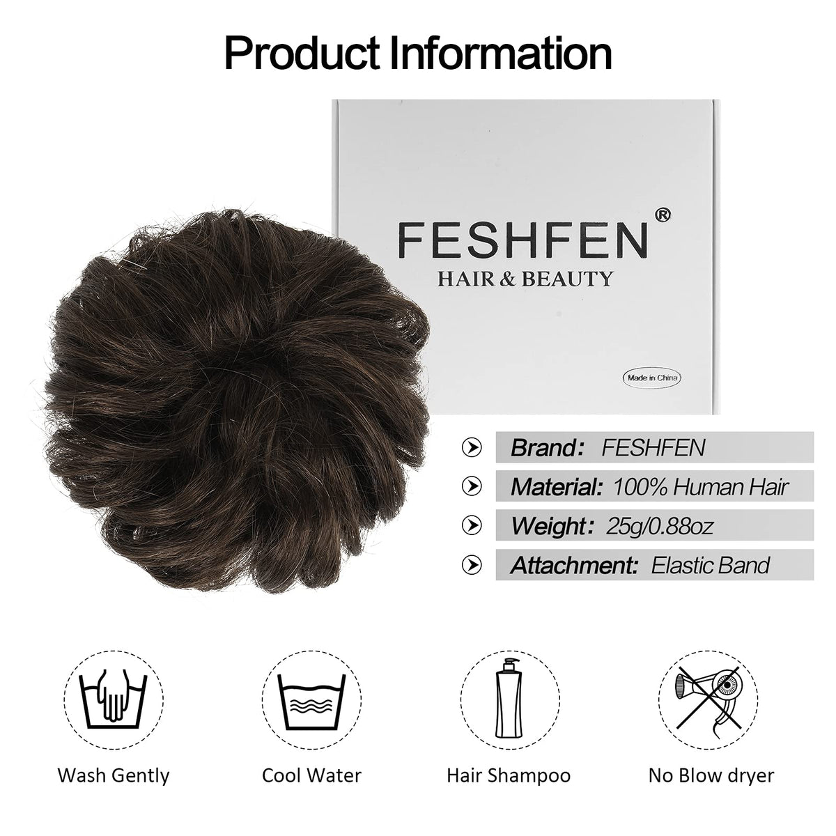 FESHFEN dark brown color option helps match natural shade easily.