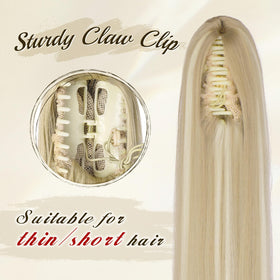 Long straight FESHFEN ponytail in dirty blonde adds instant length.