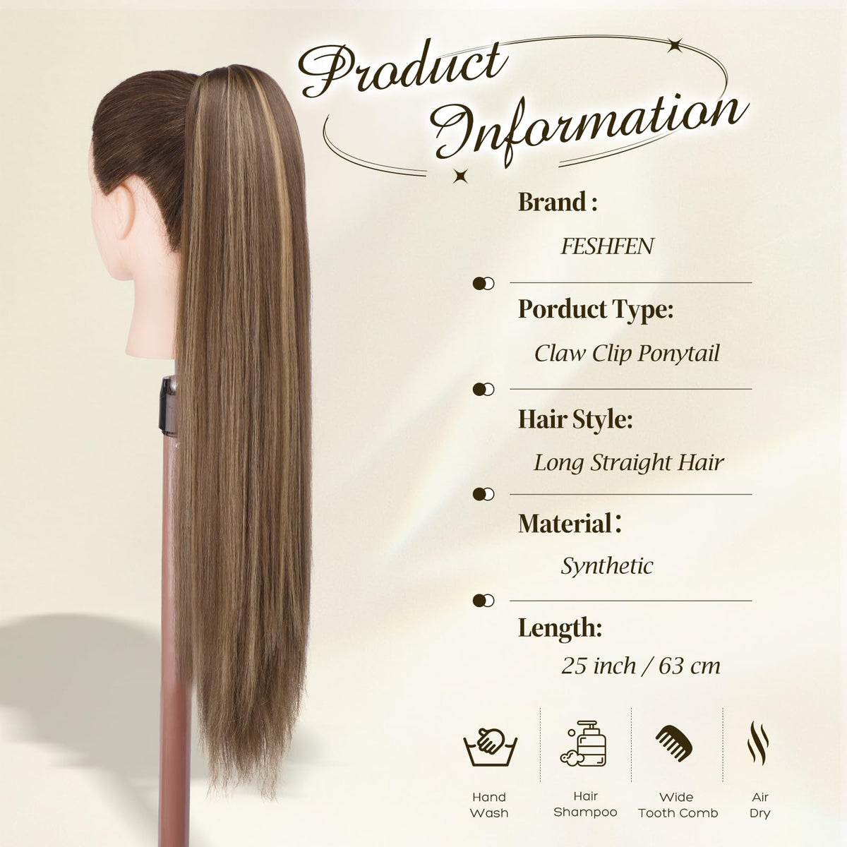 FESHFEN versatile ponytail adapts from clip to drawstring styles.