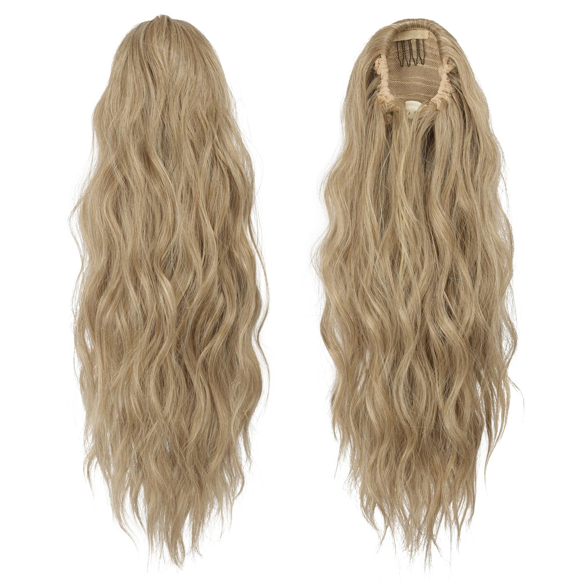FESHFEN ponytail extensions with long curly waves for quick, stylish styling.