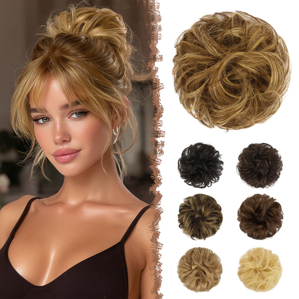 FESHFEN 100% human messy bun on head adds natural volume for everyday wear.
