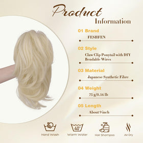 FESHFEN bendable wire ponytail extension demonstrates adjustable volume for easy shaping.