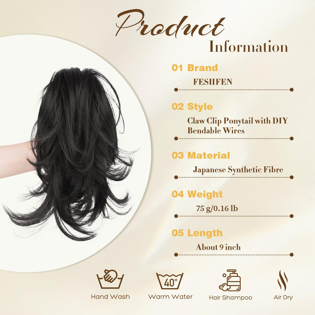FESHFEN bendable-wires hair piece demonstrates customizable shape and volume.