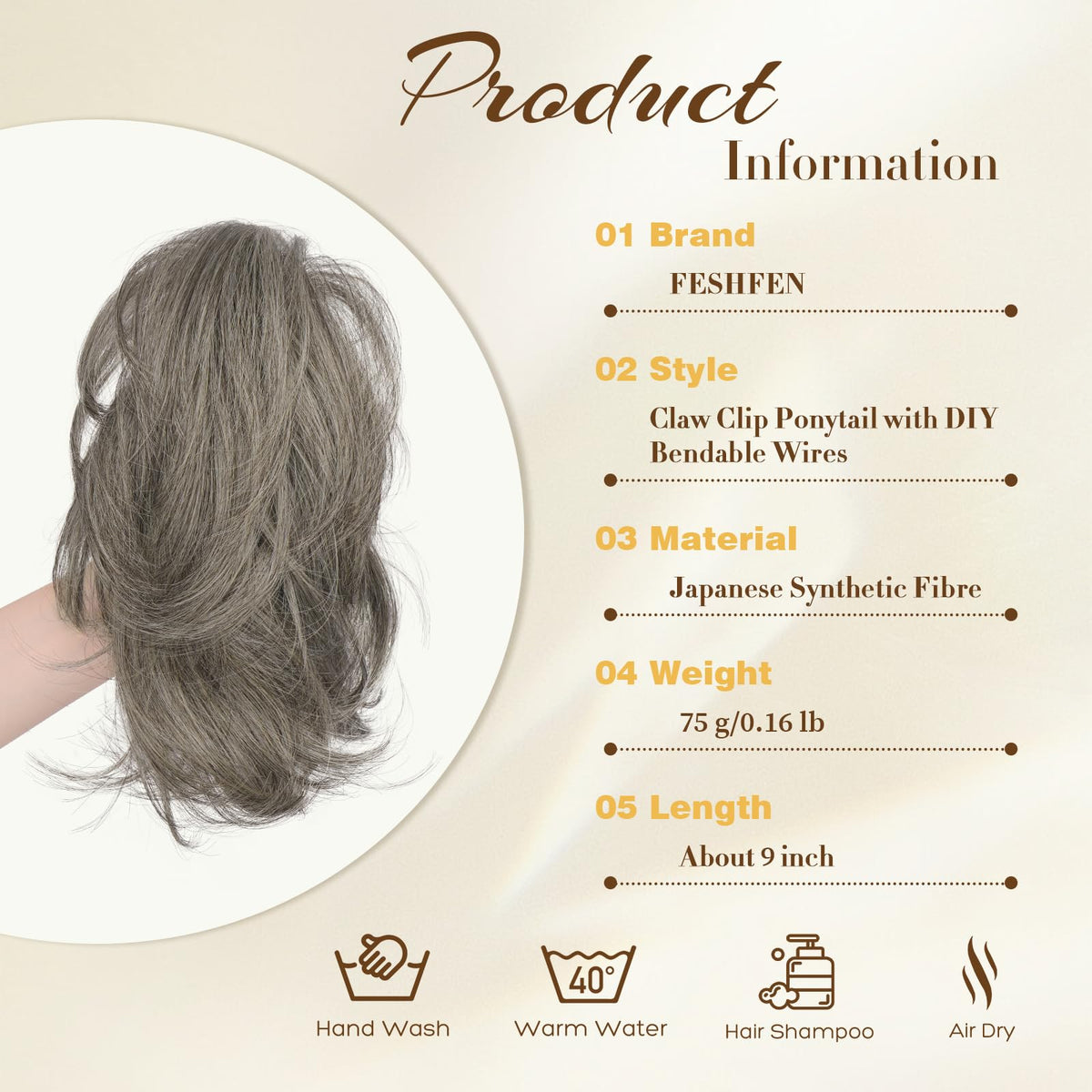 FESHFEN bendable-wires hairpiece shapes versatile buns and styles.