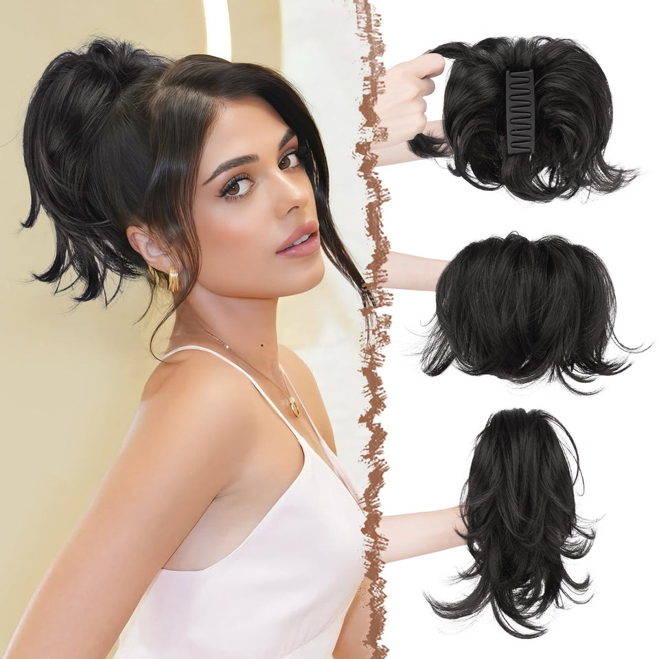FESHFEN claw clip short ponytail closeup showing secure all-day hold.