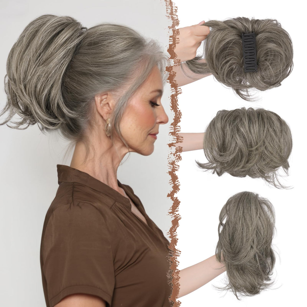 FESHFEN claw clip short ponytail extension adds instant volume and secure hold.