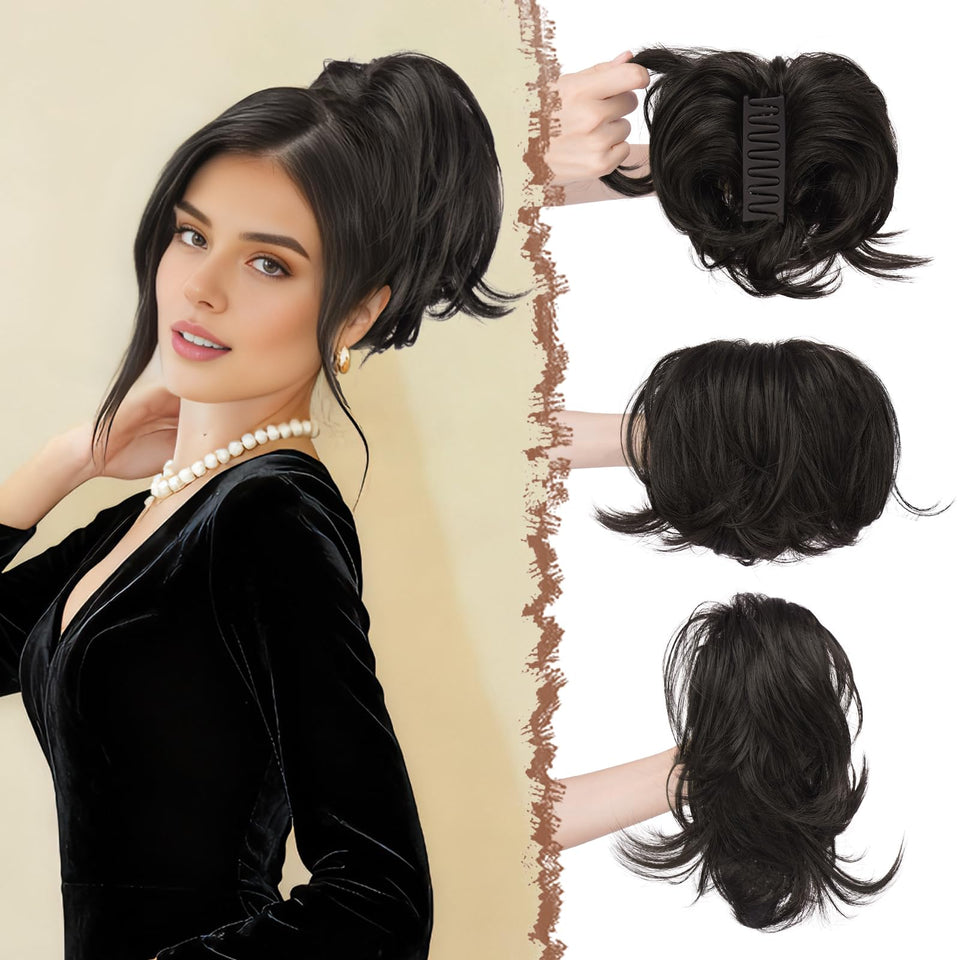 FESHFEN claw clip ponytail extension close-up with bendable wires for volume