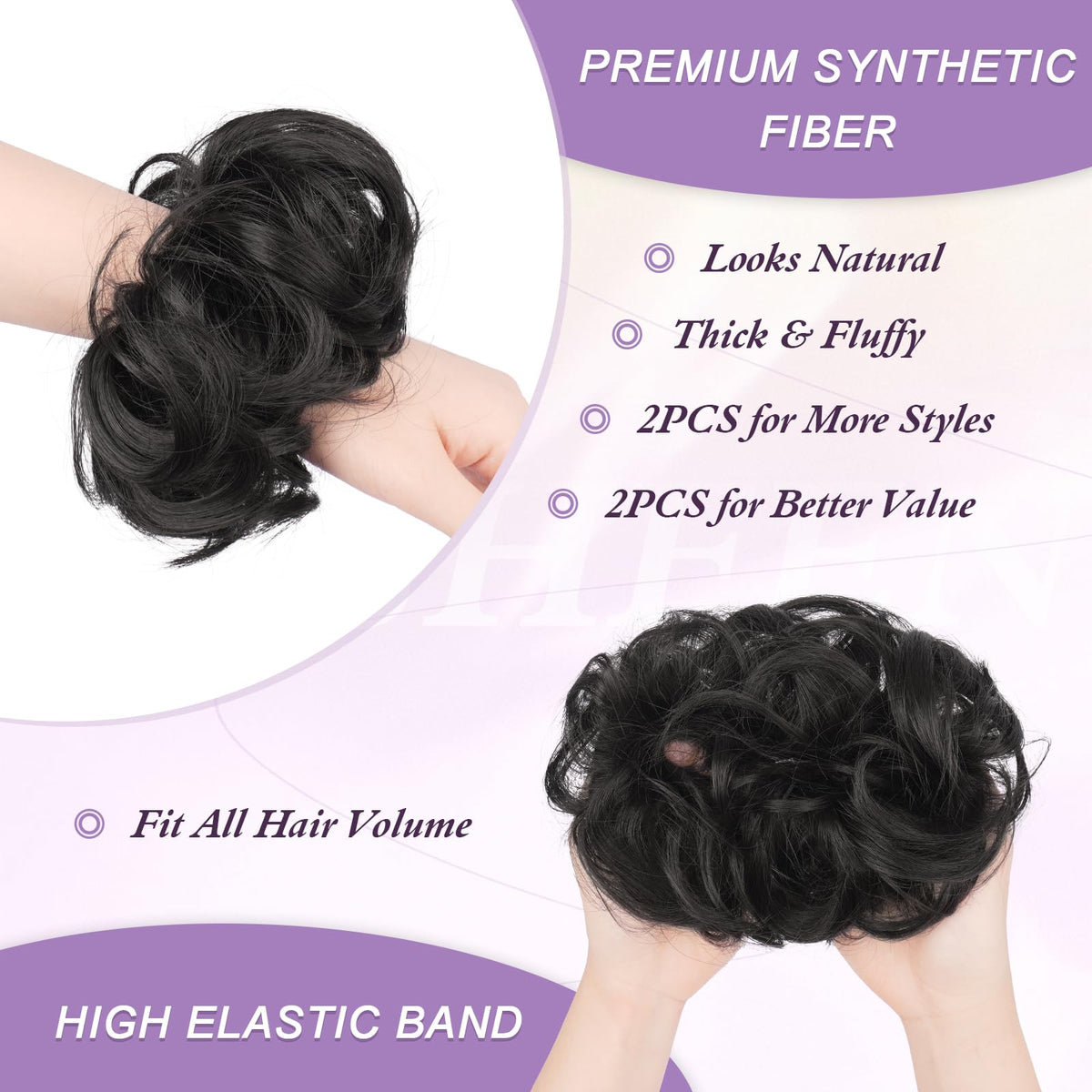FESHFEN natural black bun hairpiece blends naturally with fine hair