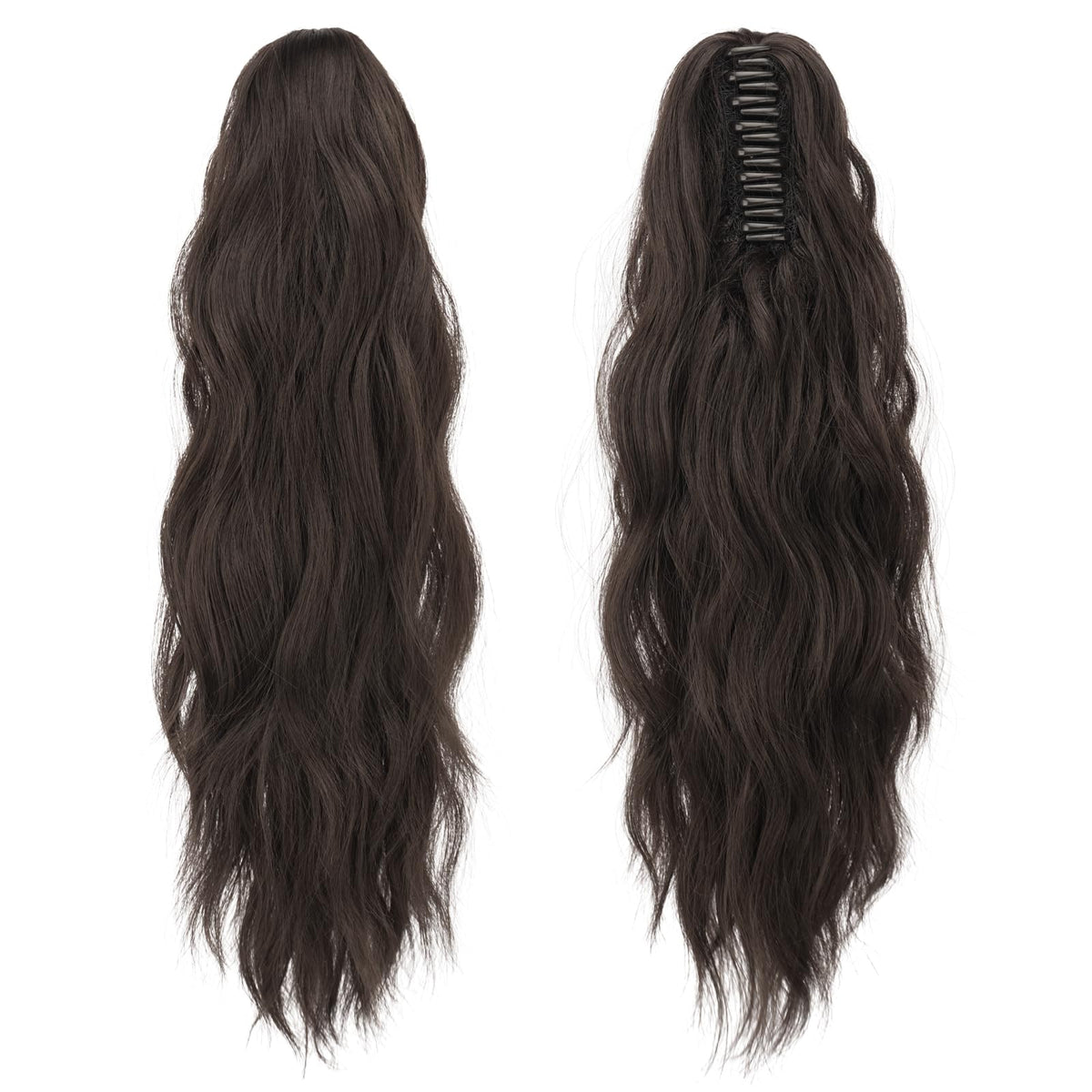 FESHFEN long clip-in ponytail shows natural waves and volume