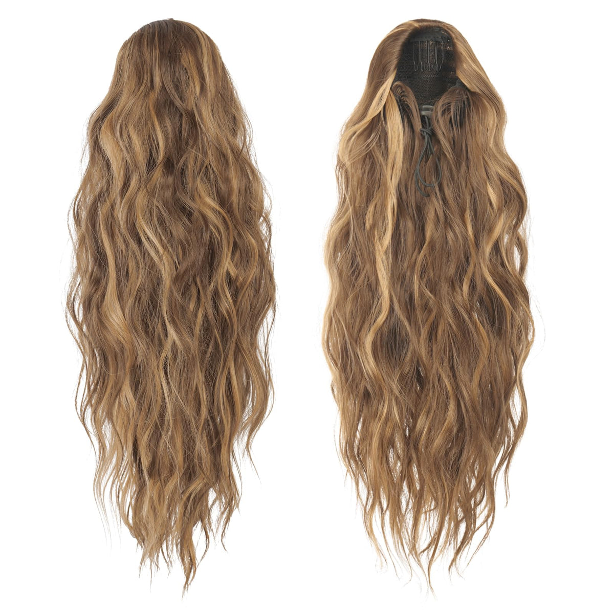 FESHFEN ponytail extensions close-up shows adjustable elastic for a comfortable fit