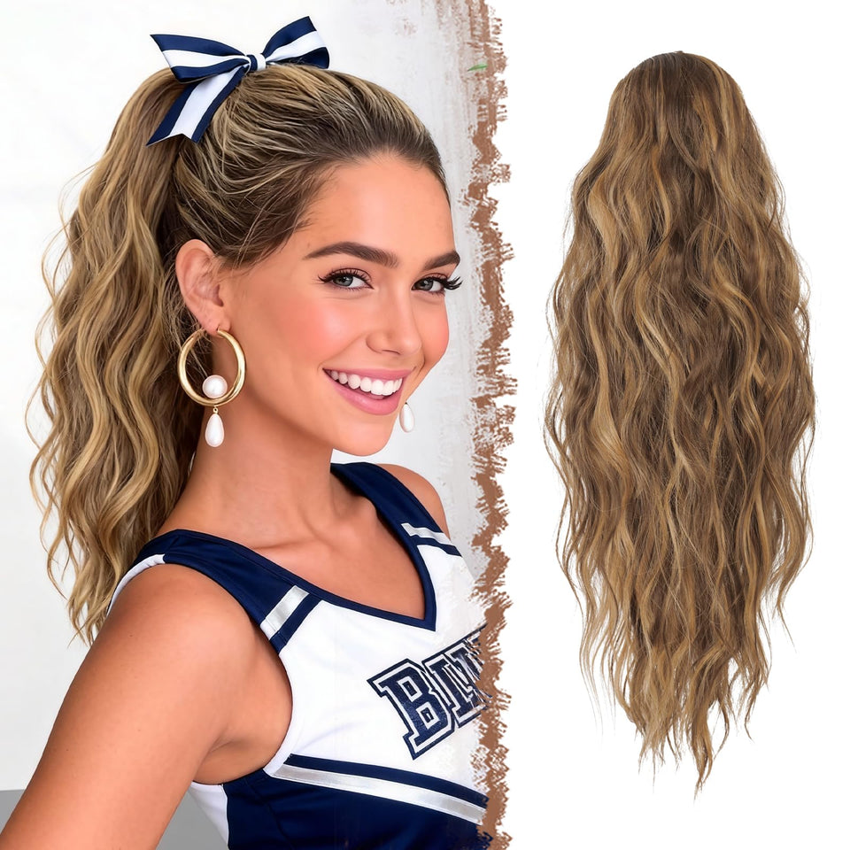 FESHFEN ponytail extensions with drawstring attachment for quick, secure styling