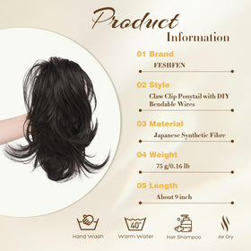 FESHFEN ponytail extension secured by 7-tooth clip in action