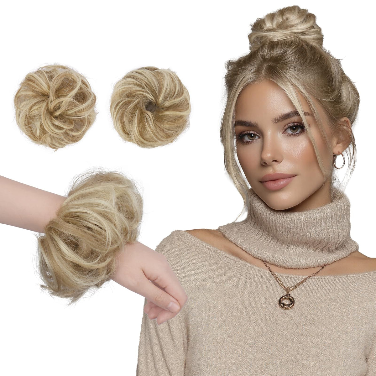 FESHFEN small messy bun setup for quick, stylish updo on thin hair.