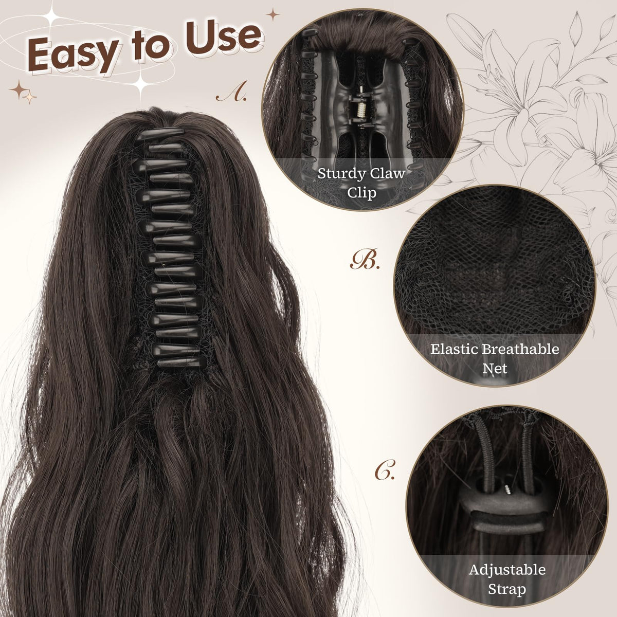 FESHFEN wavy ponytail extension emphasizes effortless styling in seconds