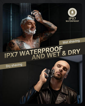 Feysfew IPX7 waterproof design enables wet and dry shaving anywhere.