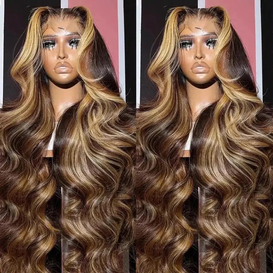 FFEGG 32-inch honey blonde wig with 13x4 lace front for natural parting.