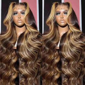 FFEGG 32-inch honey blonde wig with 13x4 lace front for natural parting.