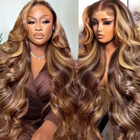 FFEGG HD highlight 4/27 ombre lace-front wig for vibrant color blend.