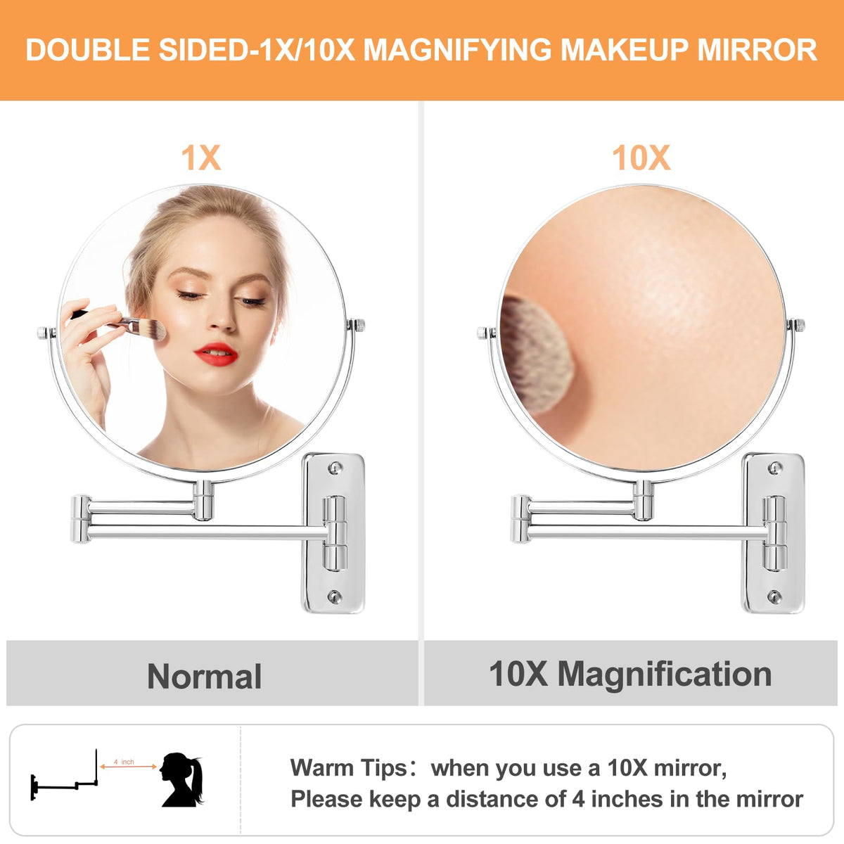 FFowcye double-sided magnifying mirror shows 1x and 10x for full view and close-up checks.