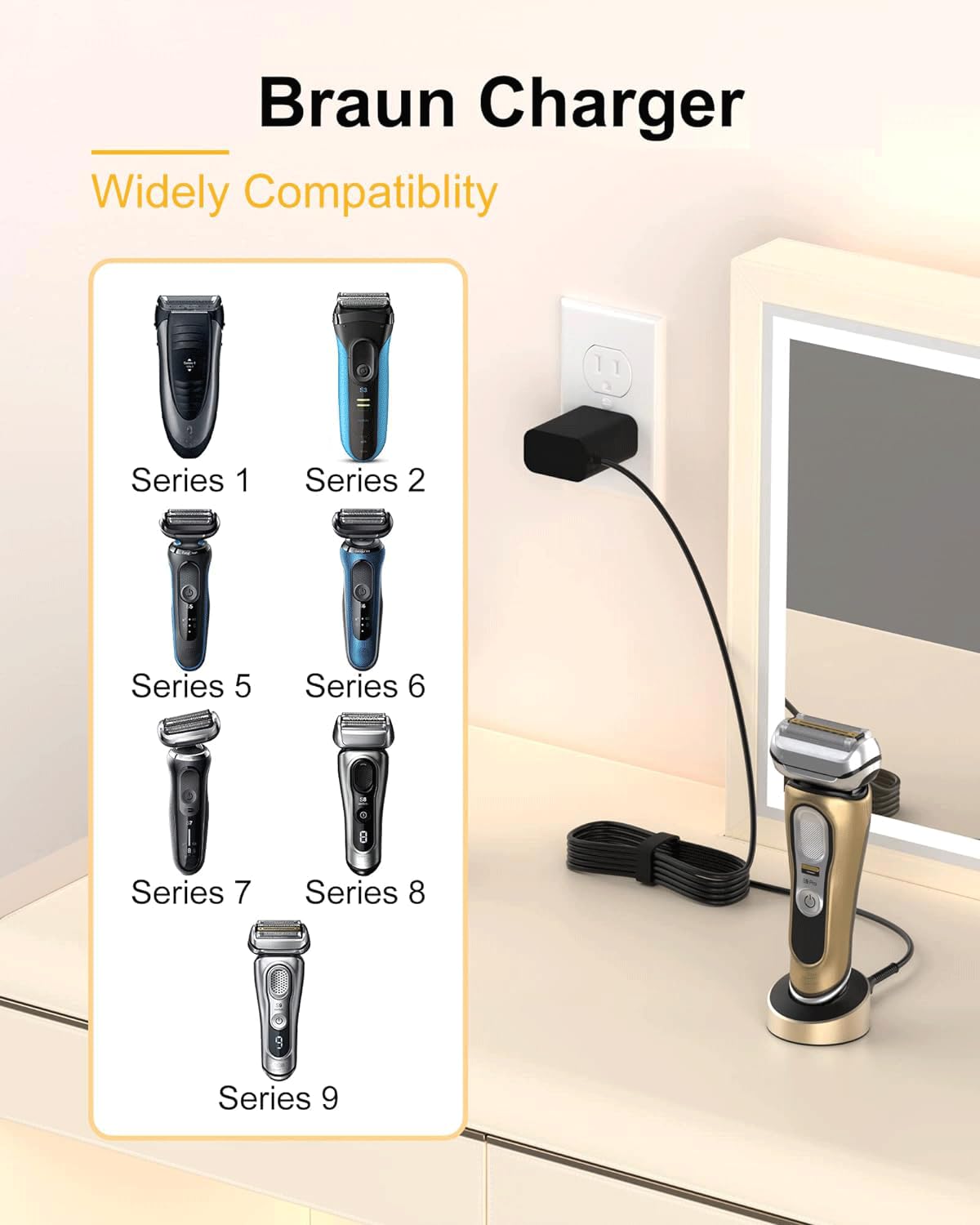 FGIEU Braun shaver charger durable cord resists wear for daily grooming routines