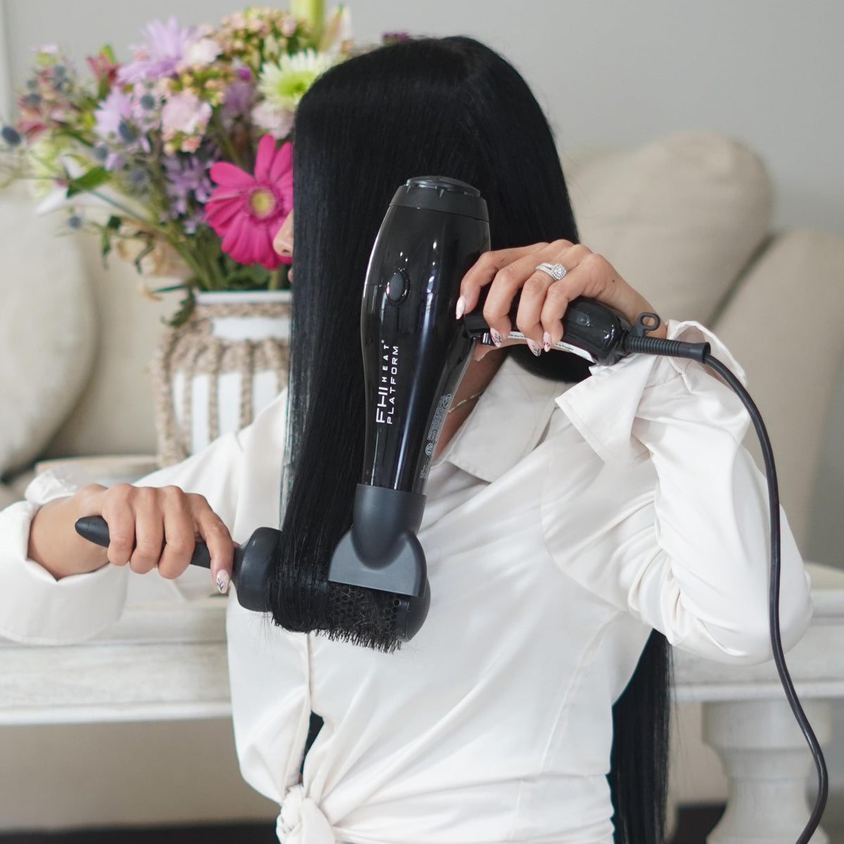 FHI Heat Platform Nano Pro 2000 in-salon setup showing professional results.
