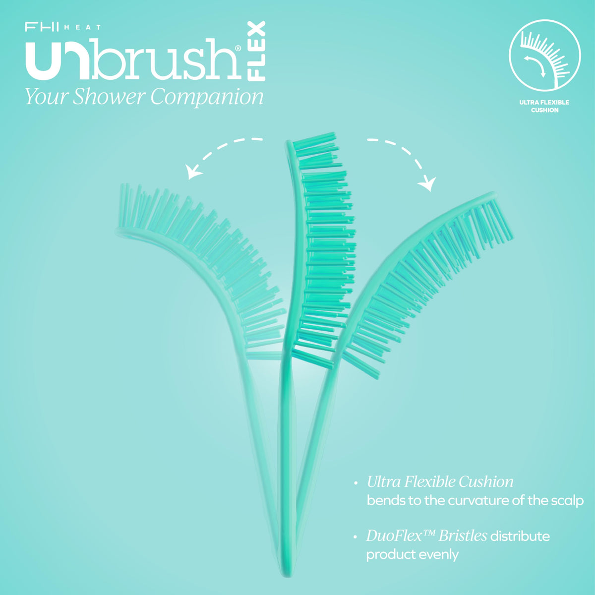 FHI Heat UNbrush Flex cushion base flexes to scalp for soothing massage