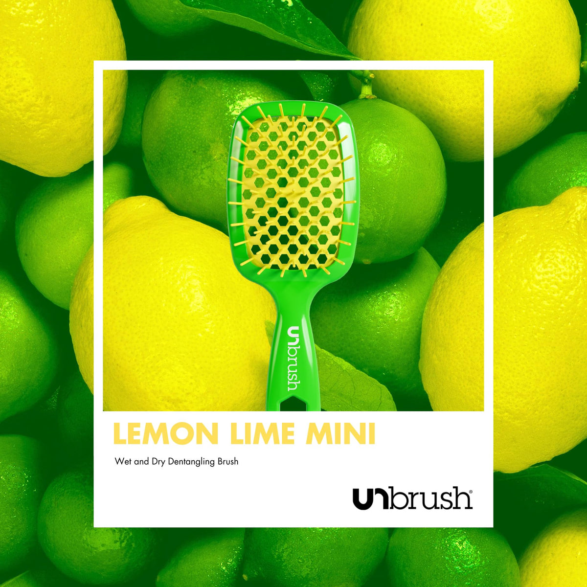 FHI Heat UNbrush Mini Neon Lemon Lime, travel-friendly, lightweight grooming tool.