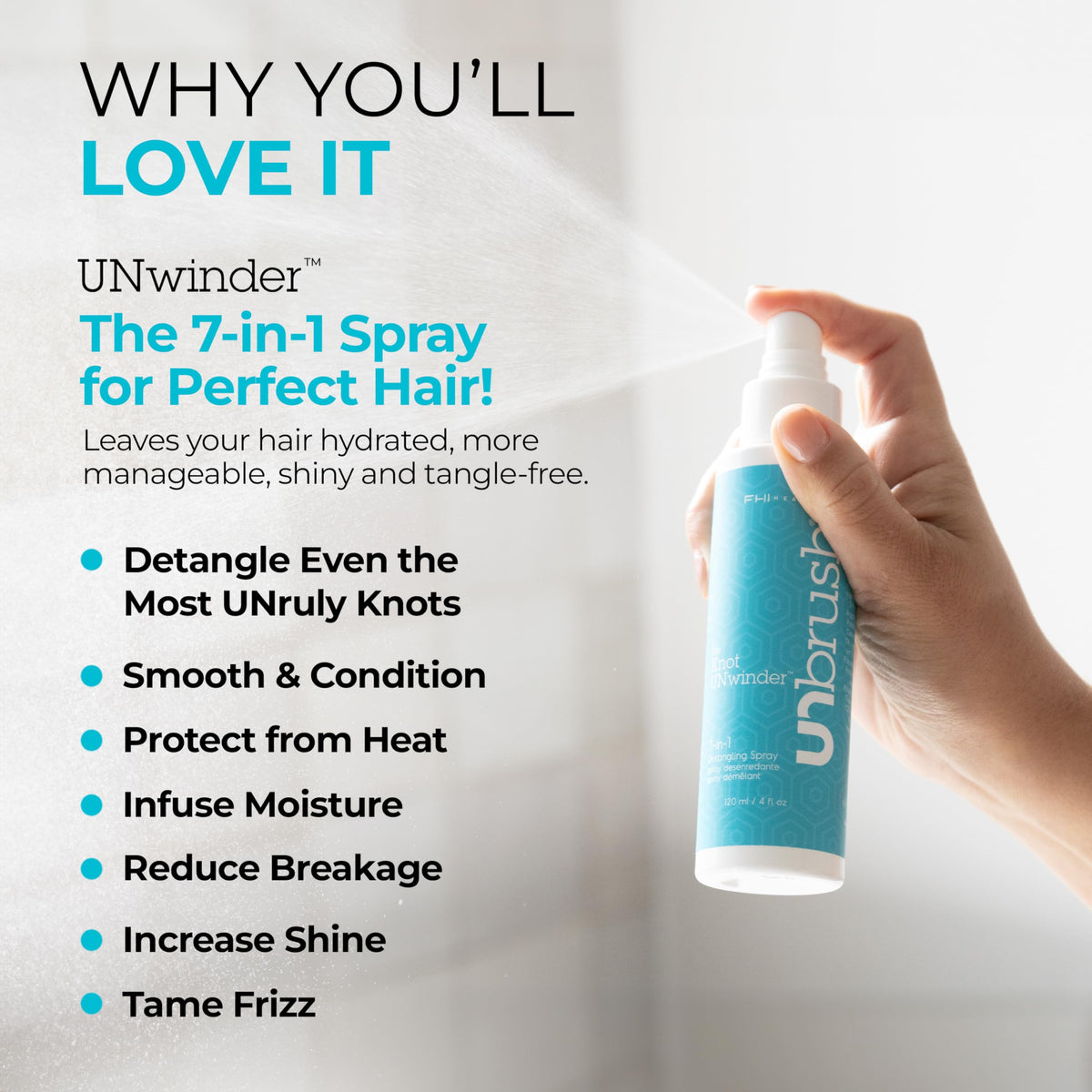 FHI Heat UNwinder application on damp hair for pain-free detangling