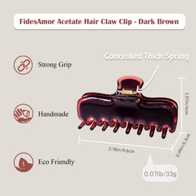 FidesAmor large 3.8in acetate rectangle clip in red offers strong grip for hair of all types.