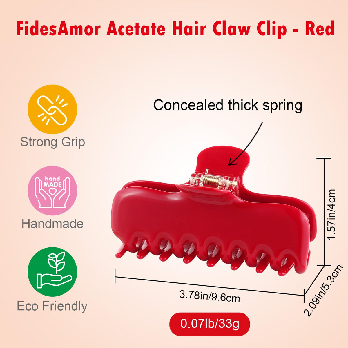FidesAmor large pink jelly clip secures hair for versatile looks.
