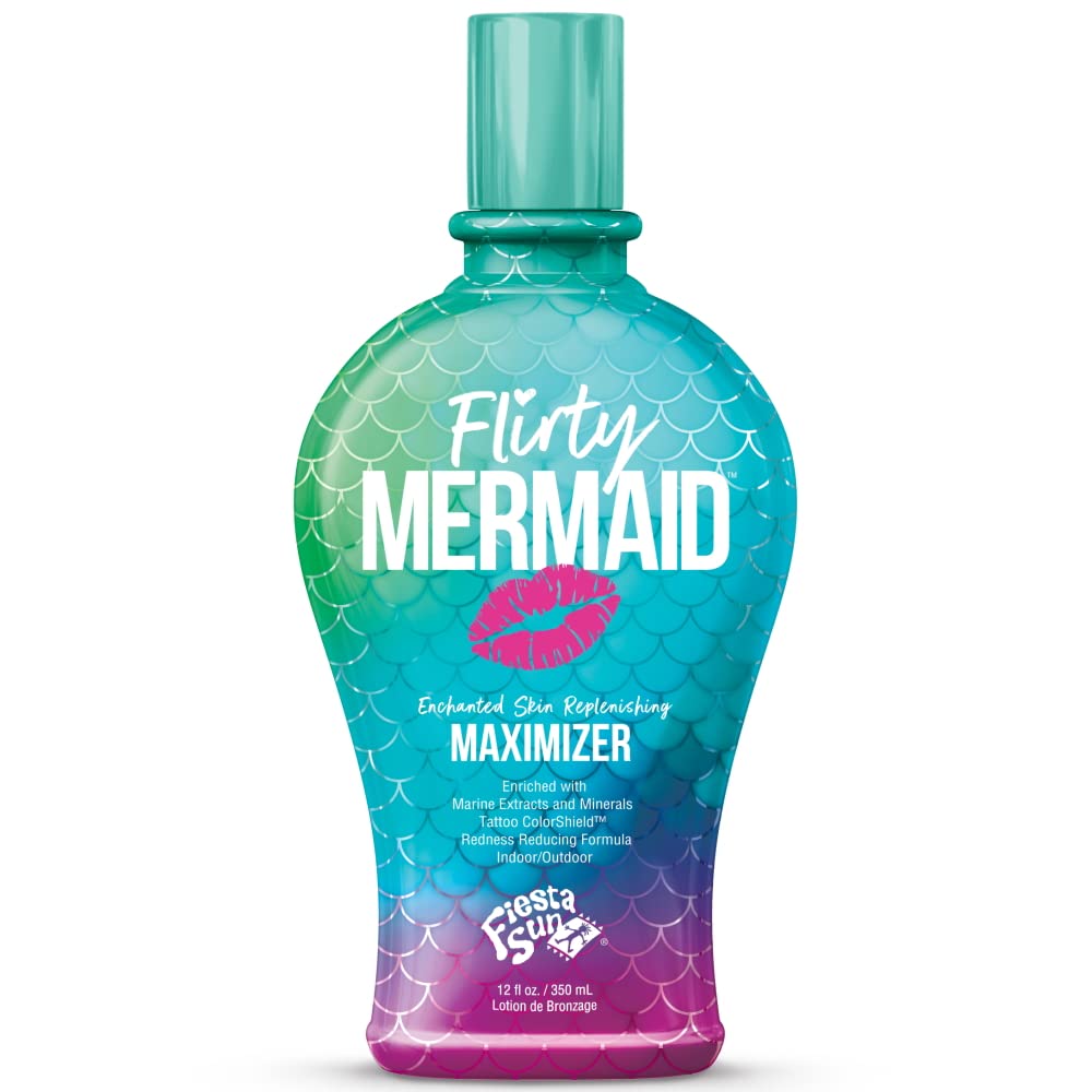 Fiesta Sun Flirty Mermaid 12oz bottle promotes a deeper tan with hydrating skin care.