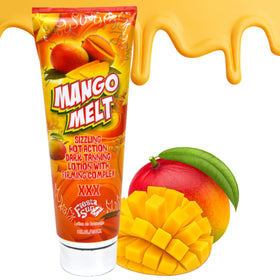 Fiesta Sun Mango Melt bottle side label emphasizes fragrance and paraben-free formula