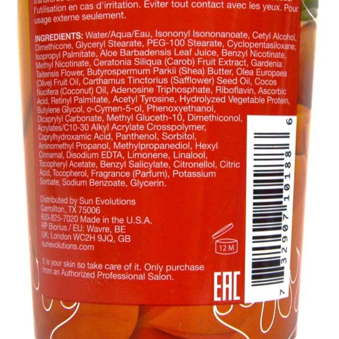 Fiesta Sun Mango Melt indoor tanning scene shows ready-to-use application before UV exposure
