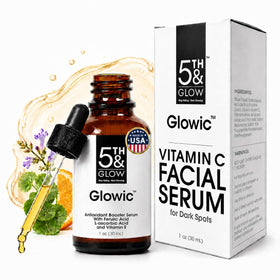 Glowic serum bottle from 5th & Glow, showcasing sleek packaging.