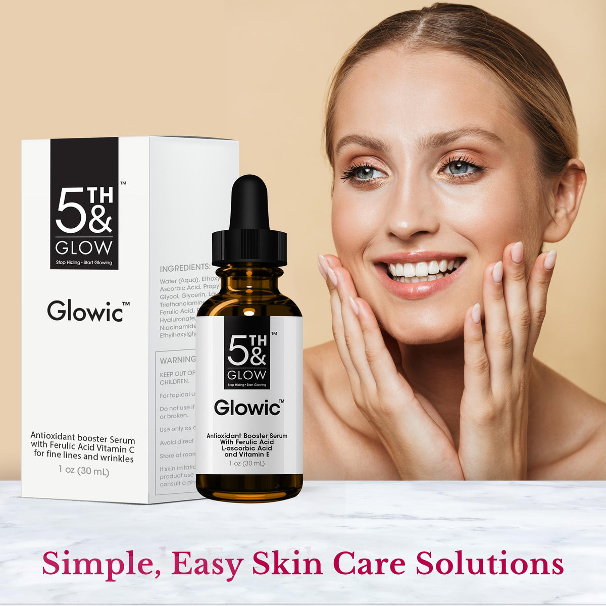Packaging display of Glowic by 5th & Glow on a shelf.