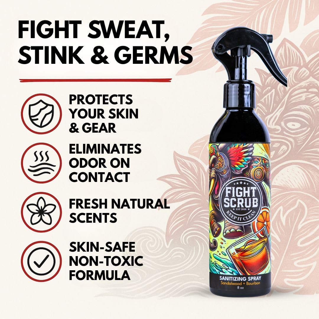 Fight Scrub spray on gym bag deodorizes gear between rounds